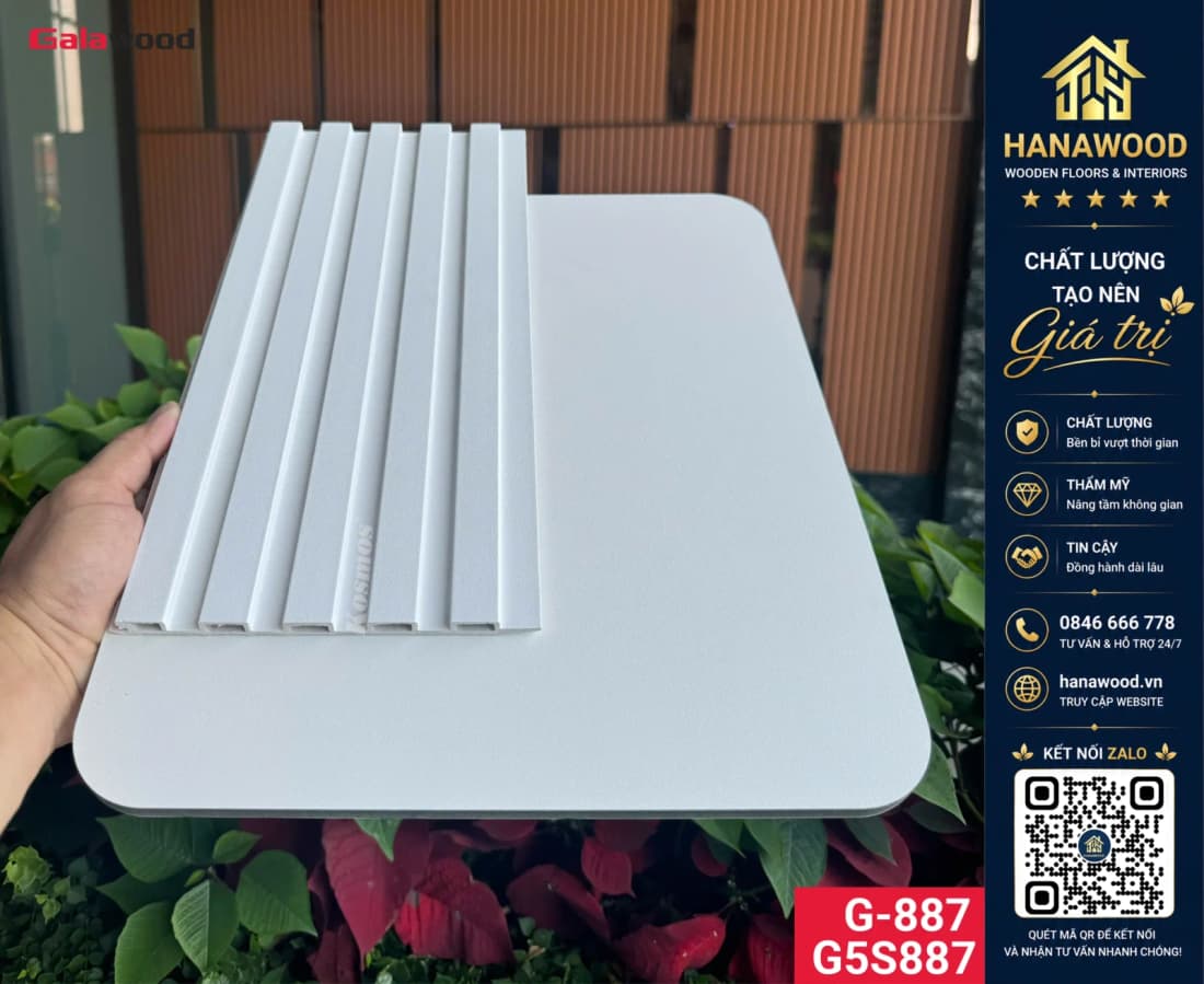 Galawood G5S887 8mm Lam Sóng Than Tre Vân Đơn Sắc Ánh Kim Trắng