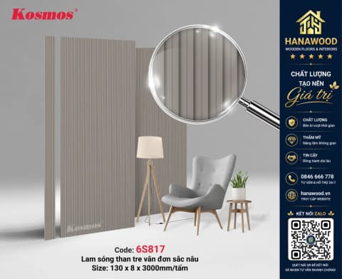 Ốp Trần Lam Sóng Than Tre Kosmos 6S817 Đơn Sắc Nâu sang trọng cách âm tốt