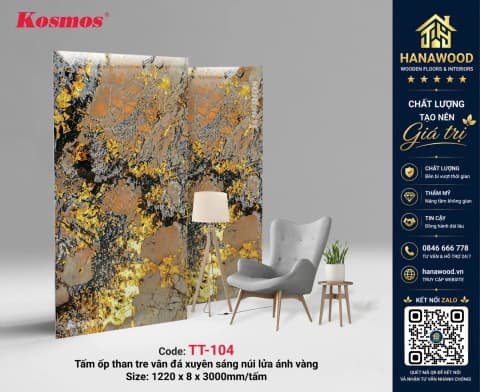 Tấm Ốp Than Tre Kosmos TT-104 Giả Xuyên Sáng Đá Núi Lửa Ánh Vàng độc đáo