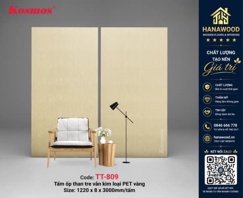 Tấm Ốp Than Tre Kosmos TT-809 Kim Loại Vàng Xước Dọc ánh kim lấp lánh