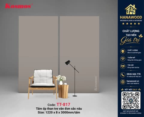 Tấm Ốp Đa Năng Sợi Than Tre Kosmos TT-817 Đơn Sắc Nâu ấm cúng