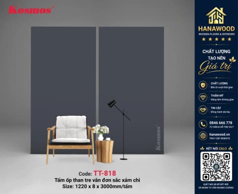 Ốp Tường Tấm Ốp Than Tre Kosmos TT-818 Đơn Sắc Xám phối cảnh tinh tế