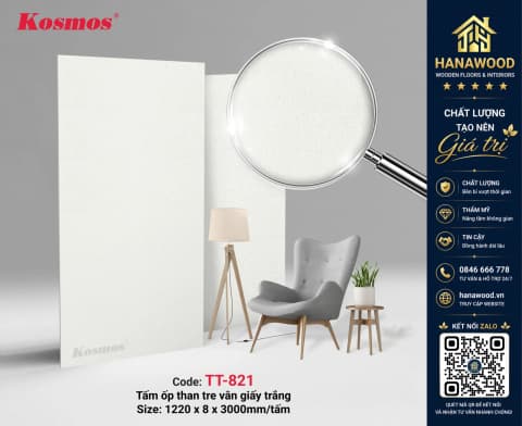 Tấm Ốp Tường Sợi Than Tre Kosmos TT-821 Vân Vải Trắng phong cách hiện đại