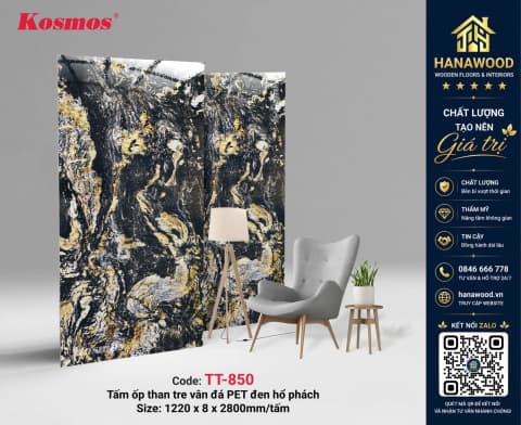 Ốp Than Tre Kosmos TT-850 Vân Đá Cẩm Thạch Đen Hổ Phách huyền bí