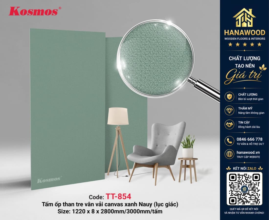 Tấm Ốp Than Tre Kosmos TT-854 Xanh Nauy Hiệu Ứng Lục Giác cá tính