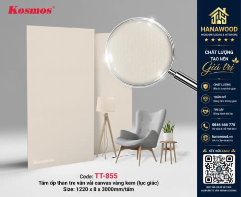 Tấm Ốp Than Tre Kosmos TT-855 Vàng Kem Hiệu Ứng Lục Giác ấn tượng