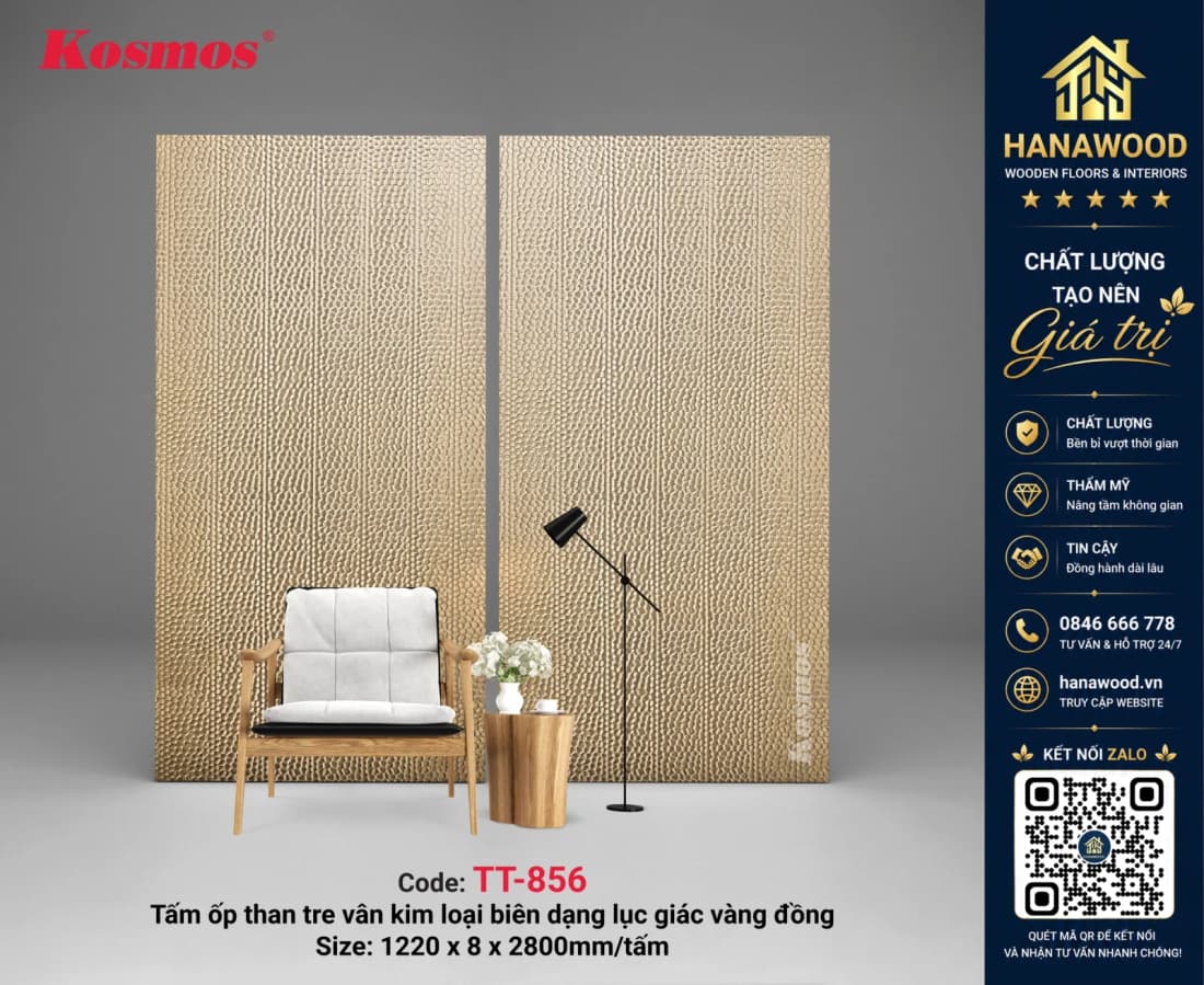 Tấm Than Tre Kosmos TT-856 Kim Loại Lục Giác Vàng Đồng sang trọng