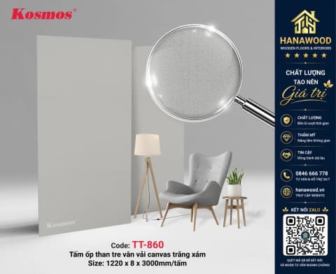 Ốp Tường Tấm Ốp Sợi Than Tre Kosmos TT-860 Vân Vải Xám tinh tế