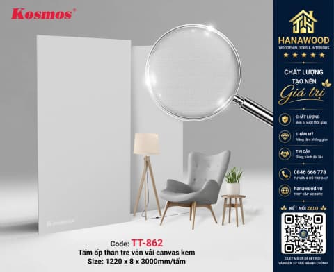 Ốp Tường Tấm Ốp Đa Năng Than Tre Kosmos TT-862 Vân Vải Kem nhẹ nhàng