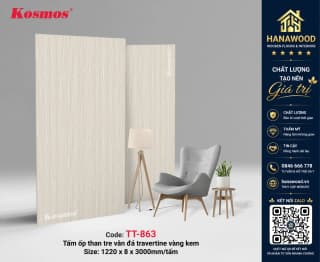 Tấm Than Tre Kosmos TT-863 Vân Đá Travertine Vàng Kem tự nhiên