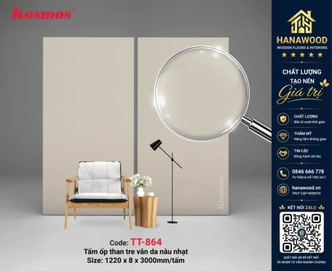 Ốp Tường Tấm Than Tre Kosmos TT-864 Vân Da Nâu Nhạt êm ái sang trọng