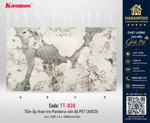 Tấm Ốp Than Tre Đa Năng Sợi Than Tre Vân Đá Pandora Kosmos TT-828 bộ vân tổng thể 4 tấm