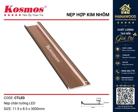 Nẹp Chân Tường LED Kosmos CTLED Sâm Panh hợp kim nhôm sang trọng che khe chân tường