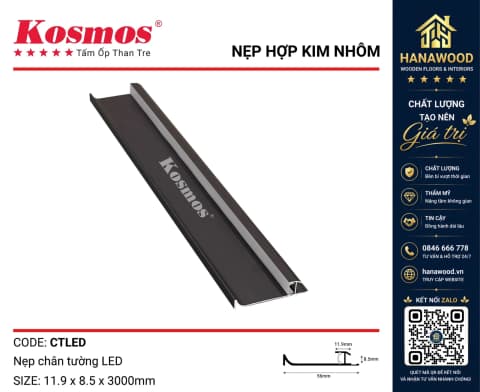 Nẹp Chân Tường LED Kosmos CTLED Đen phong cách hiện đại tích hợp khe đèn LED