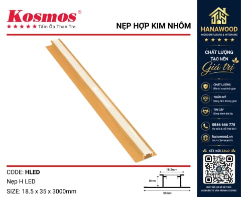Nẹp H LED Nối Tấm Ốp Than Tre Kosmos HLED Vàng điểm nhấn ánh kim hiện đại