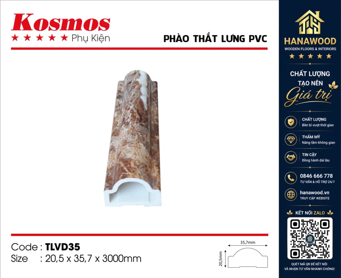 Phào Thắt Lưng PVC Vân Đá Kosmos TLVD35 góc cận cảnh vân đá sang trọng