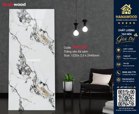 Tấm Nhựa Ốp Tường PVC Giả Đá Galawood PVC232 bề mặt phủ bóng PET cao cấp
