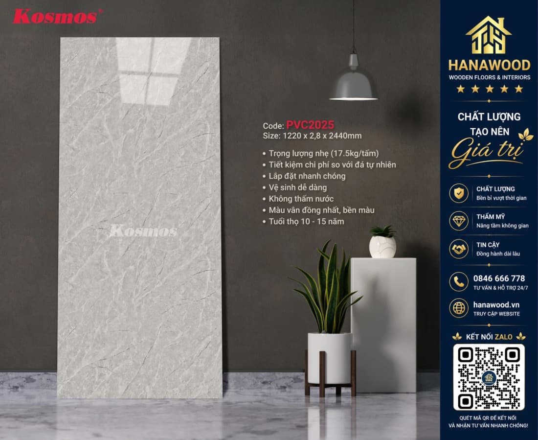 Tấm Nhựa Ốp Tường Giả Bê Tông Kosmos PVC2025 phong cách xi măng xám
