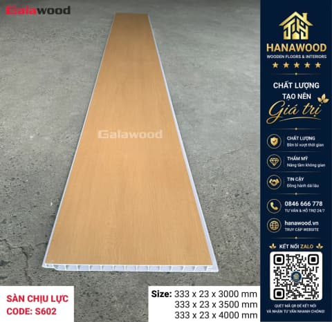 Sàn Nhựa Chịu Lực Galawood S602X4M lót gác lửng vân gỗ sáng chịu tải trọng cao