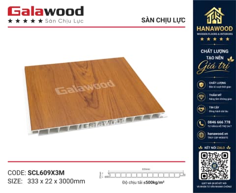 Sàn Nhựa Chịu Lực Giả Gỗ Galawood SCL609X3M Film 2026 chống trầy xước AC4