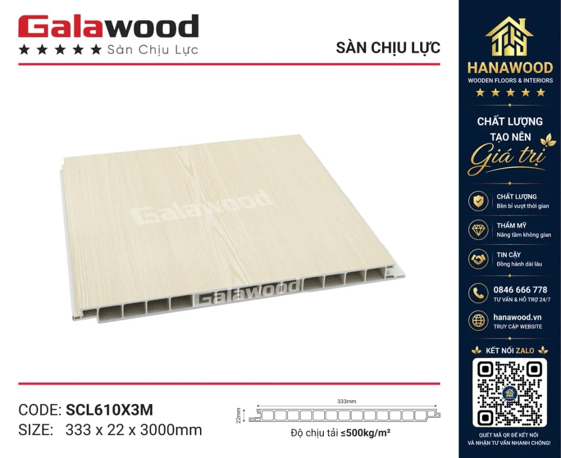 Tấm Sàn Nhựa Chịu Lực Giả Vân Gỗ Galawood SCL610X3M siêu nhẹ chịu lực cực tốt