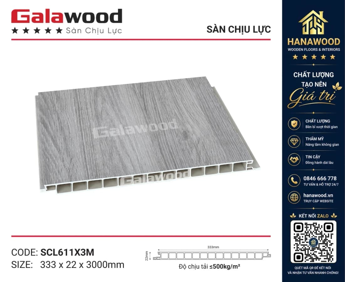 Sàn Nhựa Chịu Lực Galawood SCL611X3M vân gỗ nâu mộc mạc chống cong vênh