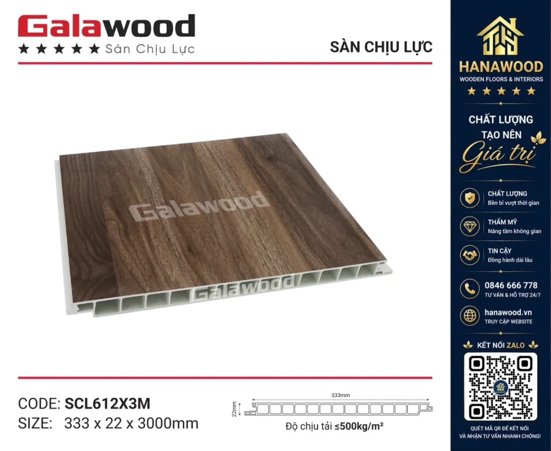 Sàn Nhựa Chịu Lực Giả Gỗ Galawood SCL612X3M chống ẩm mốc mối mọt tối ưu
