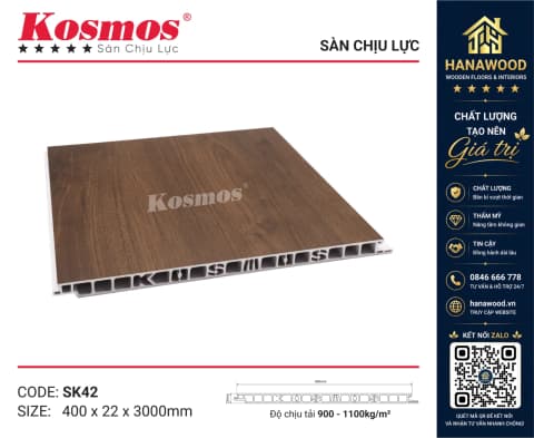 Sàn Nhựa Chịu Lực Giả Vân Gỗ Kosmos SK42X3M màu xám hiện đại cho nhà gác