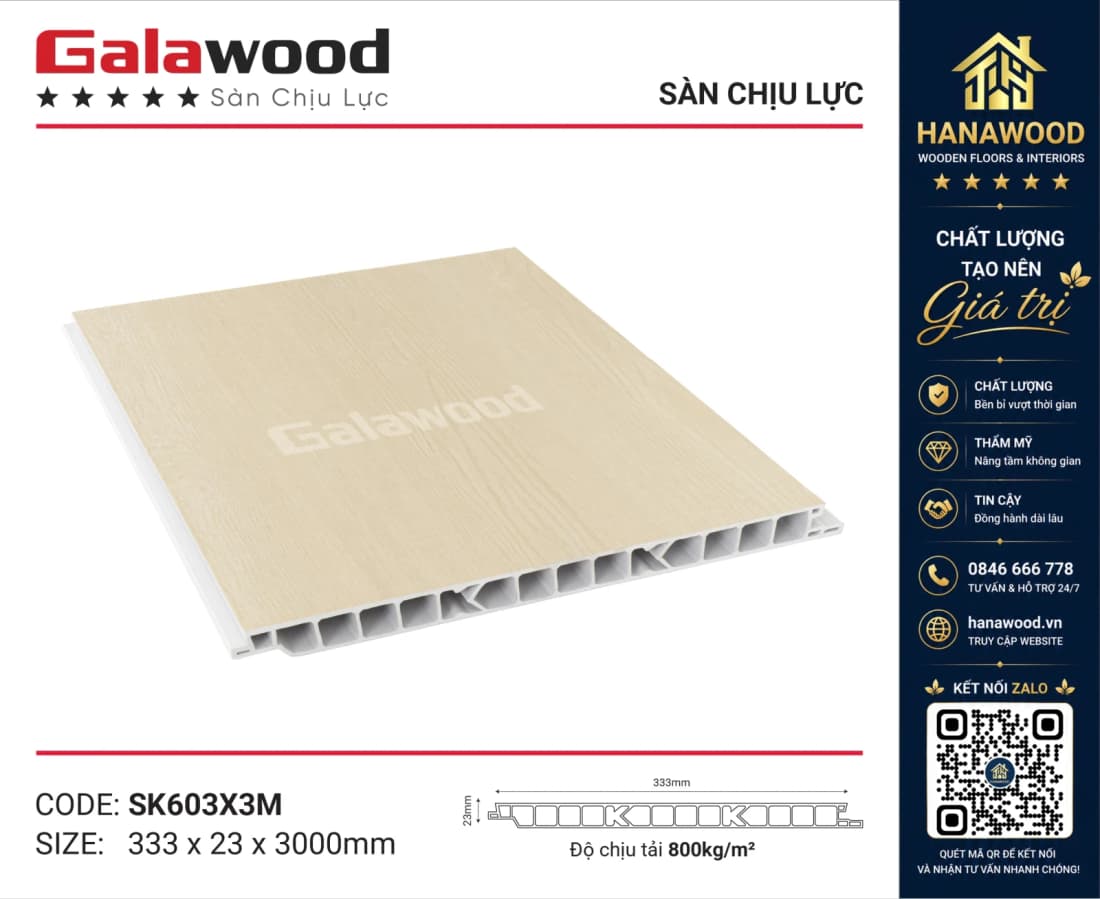 Sàn Nhựa Chịu Lực Galawood SK603X3M lót gác lửng bền bỉ chống biến dạng