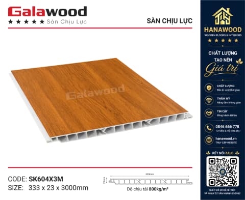 Sàn Nhựa Chịu Lực Giả Gỗ Galawood SK604X3M góc nghiêng kết cấu chịu lực