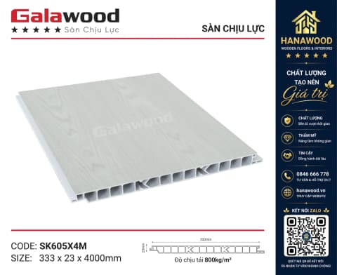 Tấm Sàn Chịu Lực Nhựa PVC Galawood SK605X4M màu xám hiện đại tối giản