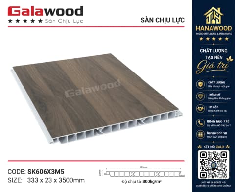 Sàn Chịu Lực Nhựa PVC Giả Gỗ Galawood SK606X3M5 vân kem sáng sạch đẹp