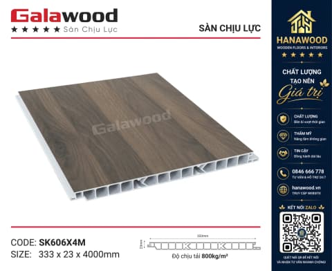 Sàn Nhựa PVC Chịu Lực Galawood SK606X4M tấm phẳng chuẩn kích thước 4m