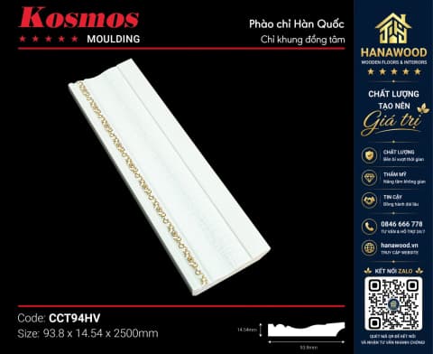 Phào Chân Tường Kosmos CCT94HV chất nhựa bền đẹp chống ẩm mốc tuyệt đối