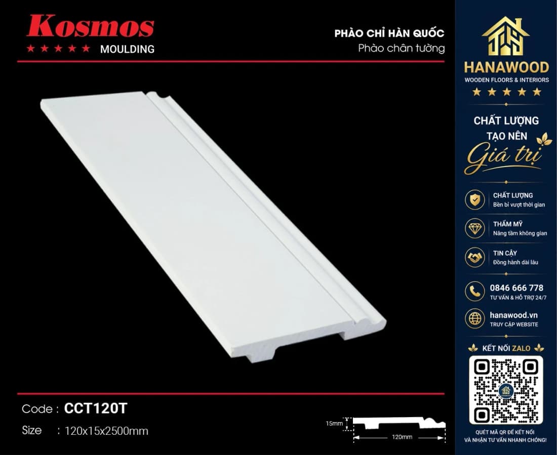Phào Chân Tường Kosmos CCT120T bản cao che vết hở chân tường sang trọng