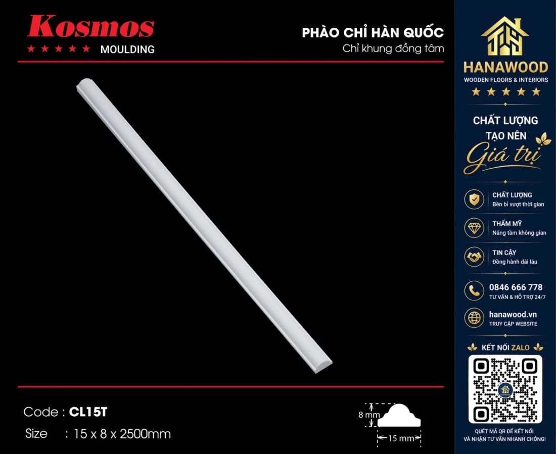 Chỉ Khung Đồng Tâm Kosmos CL15T tông màu trắng xám hiện đại thi công nhanh
