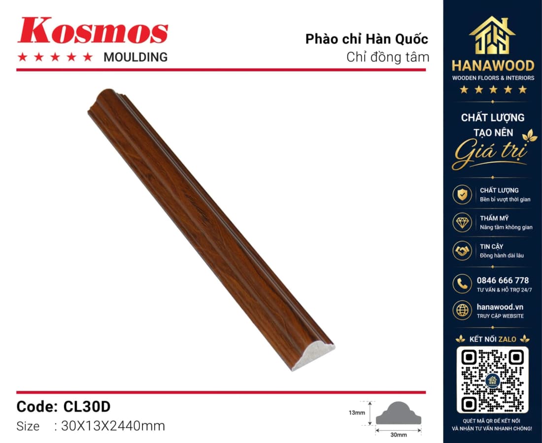 Chỉ Khung Đồng Tâm Kosmos CL30D màu vân gỗ đậm chống ẩm bền đẹp