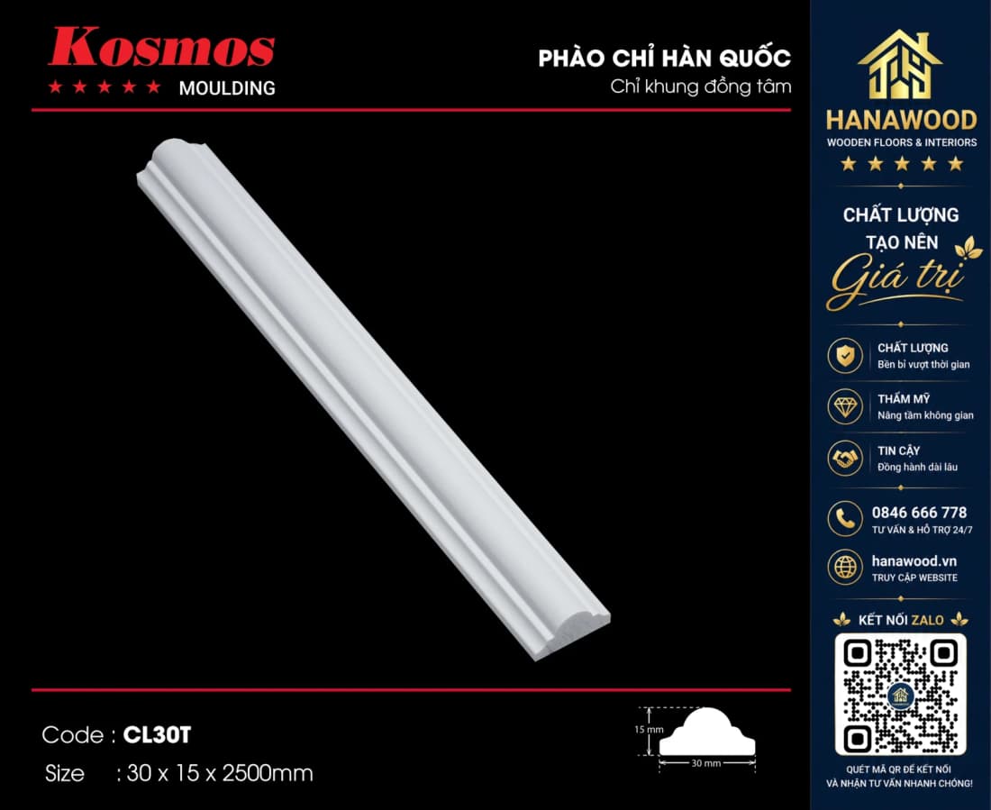 Chỉ Khung Đồng Tâm Kosmos CL30T màu trắng kem tinh tế che khuyết điểm tường