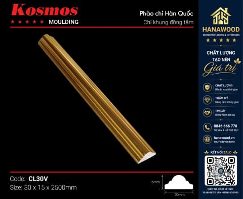 Chỉ Khung Đồng Tâm Kosmos CL30V màu vàng sang trọng bo viền khung tranh