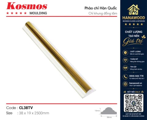 Chỉ Khung Đồng Tâm Kosmos CL38TV nẹp trang trí bản rộng 3.8cm mộc mạc