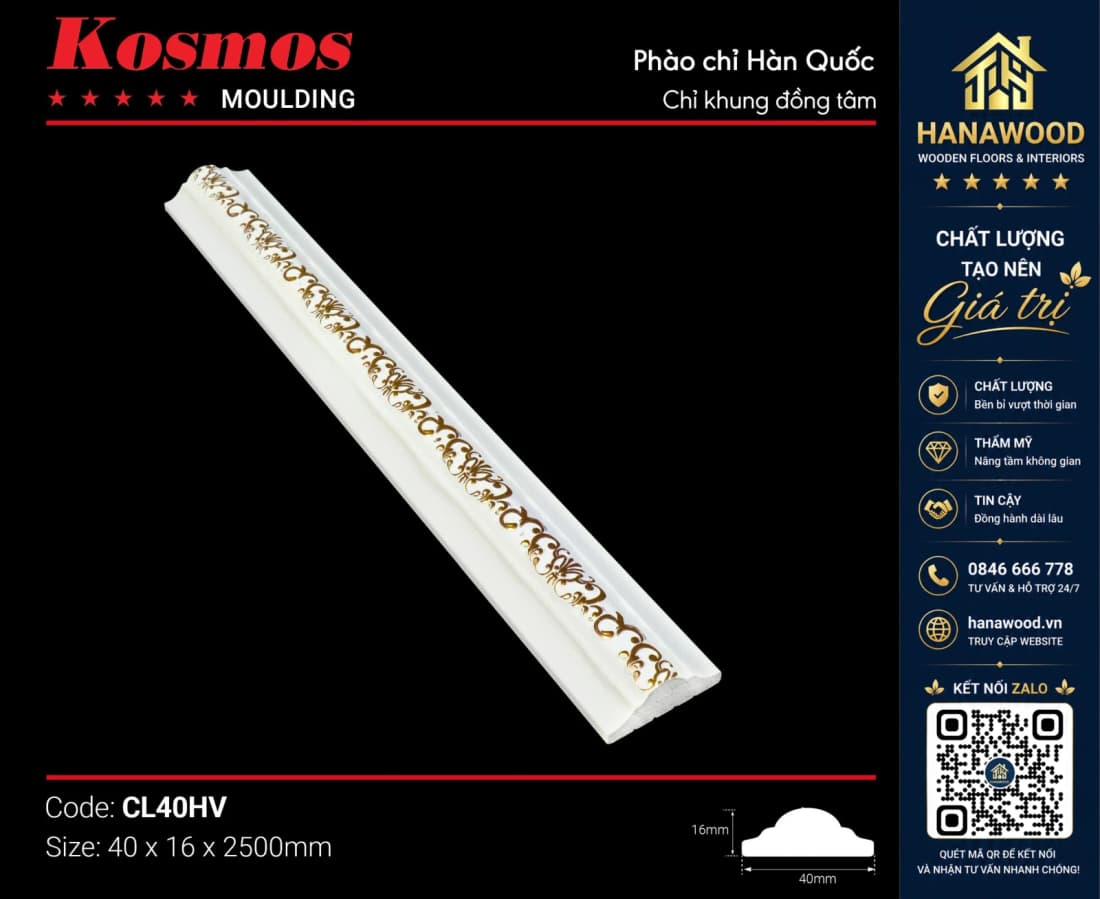 Chỉ Khung Đồng Tâm Kosmos CL40HV họa tiết hoa văn nổi trang trí vách tường