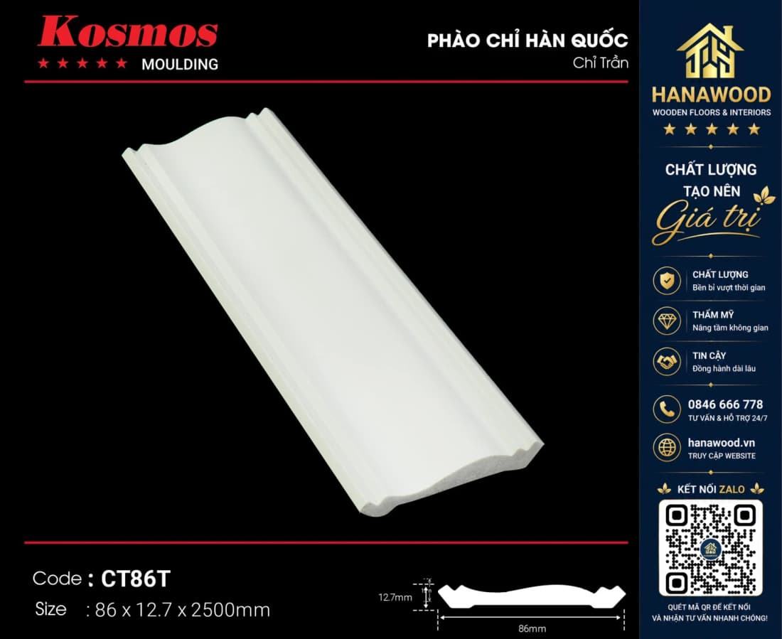 Phào Cổ Trần Kosmos CT86T phào nhựa trang trí góc trần nhà hiện đại