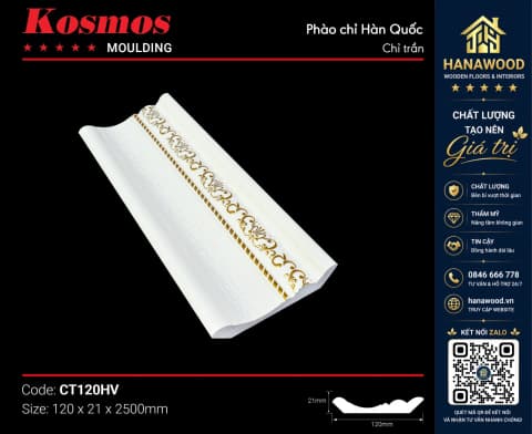Phào Cổ Trần Kosmos CT120HV bản cao 12cm họa tiết hoa văn nổi đẳng cấp