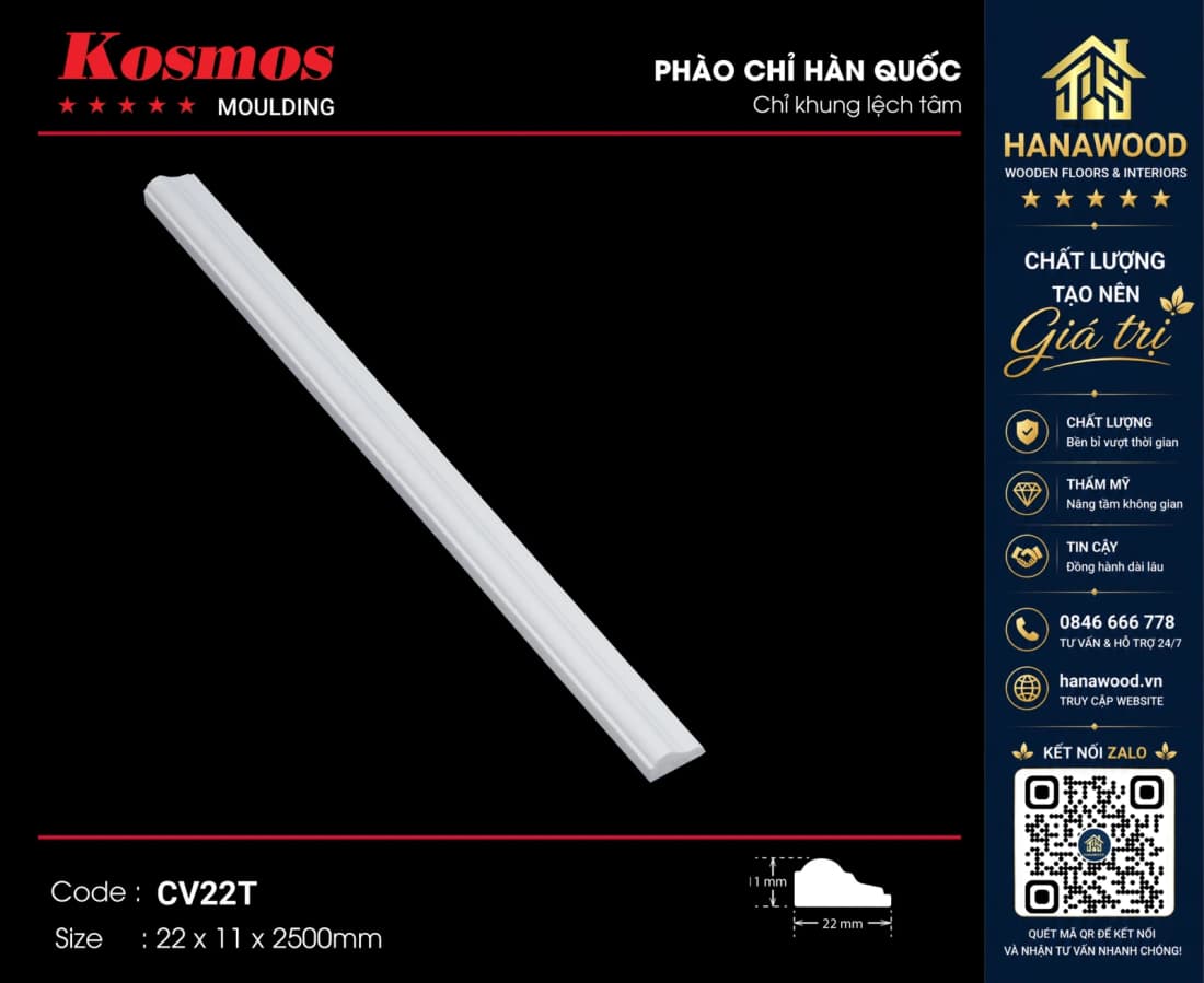 Chỉ Khung Lệch Tâm Kosmos CV22T màu trắng kem nẹp bo viền khung trang trí