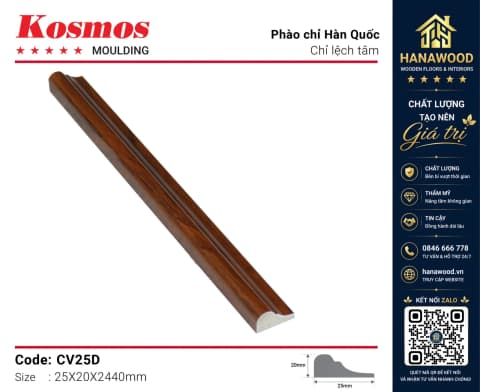 Chỉ Khung Lệch Tâm Kosmos CV25D màu vân gỗ đậm chống nước tuyệt đối
