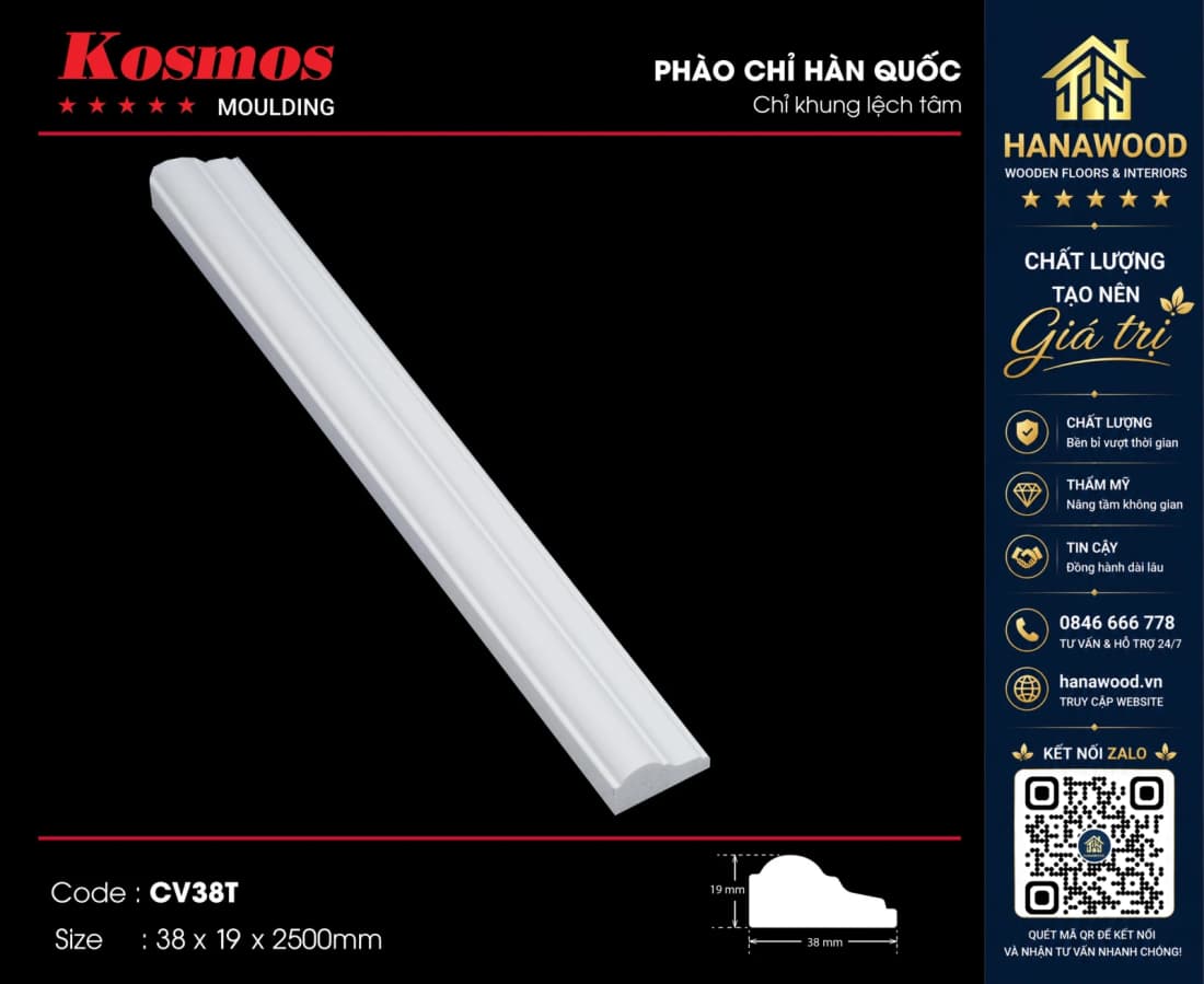 Chỉ Khung Lệch Tâm Kosmos CV38T bản rộng 3.8cm che khe nối tinh tế