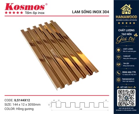 Lam Sóng Inox 304 Mạ PVD Kosmos ILS144X12-HG Hồng Gương màu sắc độc đáo ấm áp