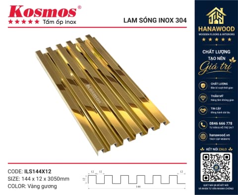 Lam Sóng Inox 304 Bóng Gương Kosmos ILS144X12-VG Vàng Gương ánh kim sang trọng