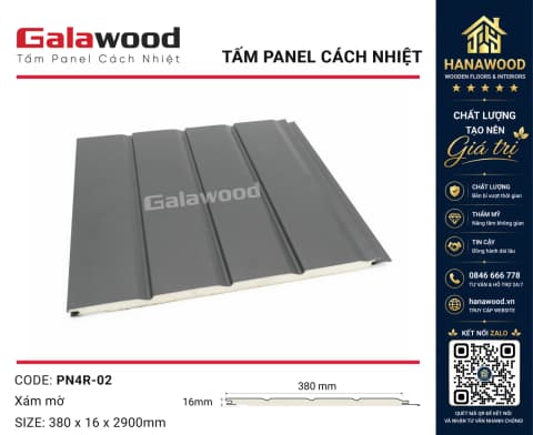 Tấm Panel Ốp Tường Ngoài Trời Galawood PN4R-02 Xám Mờ chống va đập ẩm mốc