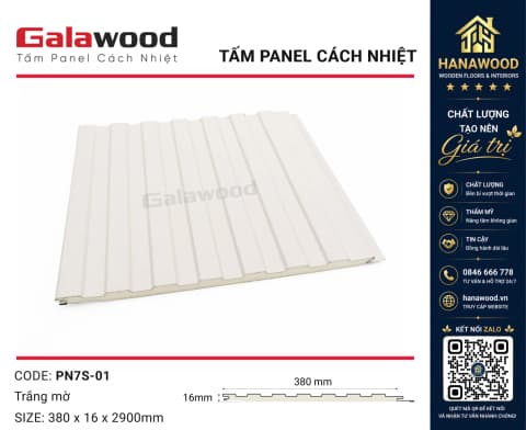 Tấm Ốp Tường Panel Cách Nhiệt 7 Sóng Galawood PN7S-01 Trắng Mờ cách nhiệt tốt